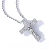 Ketten Hip Hop Herren Iced Out Gold Christus Kreuz Jesus Anhänger Halskette Schmuck Geschenk für Männer Frauen mit Seilkette