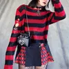 Kobiety swetry pullover harajpoo kobiety gotycka czarna pusta osobowość przycięta 2021 Fall HARAJUKU Zgrane luźne pasiaste punkowe szczupły sweter G221018