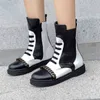Stövlar Nya europeiska och amerikanska fan mode Simple Boots Color Matching Zipper Round Head Punk Flat with Chelsea Boots Women 220913