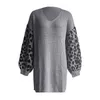 Casual Dresses Women Oversized Knitted Dress Autumn Leopard Spliced Long Sleeve Sweater Elegant Pullovers Top Winter Clothes Robe