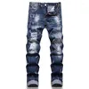 Herenjeans slanke fit stretch heren gescheurde mode casual geraspte gerafelde denim broek katoen rechte broek pantalons pour hommes