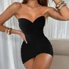 Casual Dresses Sexy Strapless Sweater Short Dress Women Off Shoulder Knitted Bodycon Solid Streetwear Autumn Party Sundress 2022