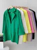 Women's Suits Blazers Green Cotton Linen Women's Oversize Jacket Candy Colors Long Jackets Suits Blazer for Women Elegant Stylish Office Tops Coat T221027