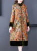 Vrouwen winter etnische kledingstandaard kraag cheongsam stijl lange jurk vintage patroon elegant oosterse kostuum Aziatische outfit
