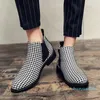 Bottes Men Chaussures Bottes en cuir Couleur de couleur Solide Casual Fashion Round Round Head Retro Houndstooth