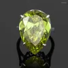 Küme Halkaları Gözyaşı Damla 16 21mm Yeşil Peridot Halkası Kadınların Sterling Gümüş