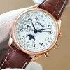 Montre automatique pour hommes Longiness Montre mécanique de lune à 8 broches 40 mm Lunette ronde Montres-bracelets d'affaires en cuir étanches Montre De Luxe