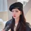 Berets Pu Leather Beret Children's Spring and Autumn Outing Japanese Joker Street Shooter Bud Hat