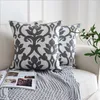 Pillow Cotton Embroidered Cover Home Decor Grey Embroidery Geometric Sofa Throw Case 45X45CM