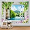 Balcony City View Paysage de tapisserie imprimé suspension Bohemian Wall Tapstances Photographic Fond Tissu Art Decor