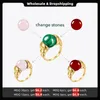 Cluster Rings ENFASHION Vintage DIY Natural Stones For Women Gold Color Fashion Jewelry Stainless Steel Ring 2022 Party Anillos R214114