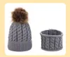 Kinder Gestrickte Winter Schal und Mütze Set Outdoor Modische Fell Pompon Hüte Weiche Wolle Häkeln Mützen Kappe M4221