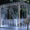 سلاسل Beiaidi 3x3m 2x3m مدعومة بالطاقة الشمسية ستارة السلسلة الخفيفة في الهواء الطلق حديقة Xmas Star Star Fairy Garland Icicle