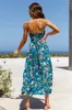 الفساتين غير الرسمية Fengqiyyunhai Floral Midi Dressless Slicfileress Spaghetti Straps Beach Long Vintage Bohemian Black Red