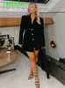 Women's Suits Blazers T MODA 2022 Women Long Blazer With Jewel Buttons Fashion Office Lady Slim Blazers Female Elegant Back Pleated Black Outwear T221027