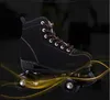 Skridskor White Black Lether Double Row Roller Shoes Flash Pu 4-Wheel Kids Adult Man Woman Outdoor Patine Skating Storlek 34-44 L221014