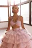 スカート見事なピンクふくらんチュールブライダルロングトレインジッパーハイウエストラインラッシュマキシスカート女性 9 層ガウン