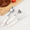 Ensembles de vaisselle 2/3 pièces manche rond blanc ensemble de couverts en acier inoxydable vaisselle pour enfants coréens couteau de randonnée fourchette cuillère cuisine