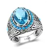 Anillos de racimo 925 anillo de plata esterlina para hombres mujeres azul circón dedo vintage joyería fina aguamarina regalo de piedras preciosas