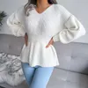 Pulls pour femmes Peplum Tops Femmes Pull tricoté 2021 Mode Volants Pulls à manches longues et dames Jumper Blanc Gris Kaki G221018