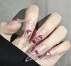 Valse nagels glitter hart kristal afgewerkte strass nail art jelly roze puntige transparante super lange nep -tips