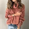 Women's Sweaters S-5XL Size Elegant Turtleneck Women Soft Knitted Pullovers Brown Loose Warm Female Knitwear Jumpers G221018