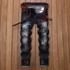 Jeans pour hommes EL BARCO mode déchiré trous coton Denim hommes Hip Hop rayé mince bleu mâle pantalon doux Streetwear noir pantalon