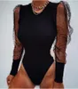 Women's Jumpsuits Beach Fashion Sexy Turtleneck Long Sleeve Mesh Black Women Bandage Bodysuit 2022 Celebrity Designer High Street