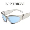 Güneş gözlüğü Y2K Punk Kadın Erkek Gümüş Mavi Gri Lens UV400 Göz Koruması Kız Seksi Bayanlar Doğa Sporları Moda Gözlük