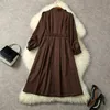 Spring Brown Solid Color Two Piece Dress Sets Short Vest & Long Sleeve Lapel Neck Single-Breasted Dress Suits Set L2O262164