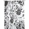 Curtain Black And White Flowers Printed Curtains Drape Sheer Tulle Home Decoration Living Room Bedroom Cortinas Chiffon Window