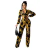 Fall Womens Two Piece Pants Set Outfits Printing Tracksuits Long Sleeve Single Breasted Shirt and Legging Bulk Item Wholesale Lots Clothing K9864