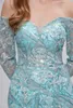 Party Dresses long sleeve sequins one shoulder zipper 20cm train women mermaid evening party dress 381071