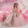 2023 Розовые цветочные девушки платья для свадебных спагетти ремней золото кружев