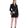22SS Damenanzüge, Blazer, französisches schwarzes Kleid, langärmelige Anzüge, Kleider, weiblich, zweireihig, Reißverschluss hinten, schmaler Anzugrock
