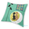 Almohada Fondo verde Dos caniches en una bola blanca Fundas para sillas Sofá Hogar Decorativo Mascota Perro Dibujos animados Caja cuadrada 45x45cm