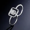 Cluster Rings Rakol Pave Zircon Openwork Два пальца для женщин блестящий кубический цирконий регулируемый кольцо свадебные драгоценности подарки