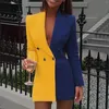 여자 재킷 여성의 패션 컬러 블록 패치 워크 긴 슬리브 v 넥 슈트 드레스 코트