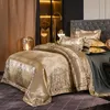 Coffee Gold Jacquard Litchage de luxe Ensemble Queen / King Size Store Bed Set 4pcs Coton Silk en dentelle Couvrette Cover Setheet Lit Feet Home Textile 486 R2