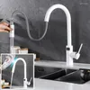 Kitchen Faucets Intelligent Faucet Digital Led Temperature Display White Cold Water Pull Out Touch Sensor Swing Wash Basin Tap