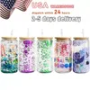 US Warehouse Sublimation Glass Tumbler 16oz 25oz Double Sigle Wall Snow Globe Cup Blanks Bamboo Lid Beer Can Glass Mason Jar Mug With Plastic Straw 1024