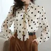 Kvinnors blusar 2022 varumärke bowtie krage långärmad elegant kvinnor arbetar tröja polka dot office lady blus camisas de mujer