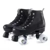 Скейтс -коньки для взрослых кожаных роликов Black Double Line Две конькобежные туфли Патины 4 колес