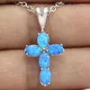 Pendanthalsband klassisk blå eld Opal Stone Cross Design för kvinnor OP268