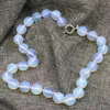 Kedjor mode smycken 14mm vit opal fasetterade runda pärlor halsband klavikelkedja choker kvinnor uttalande charm 18 tum b3196