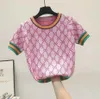 여성 니트 티셔츠 다채로운 자카드 꽃 반팔 티셔츠 여성 스웨터 탑스 티 세련된 여성 의류