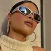 Okulary przeciwsłoneczne y2k punk kobiety srebrne niebieskie szaro soczewki Uv400 Ochrony oka dziewczyna seksowna panie na świeżym powietrzu Sport Fashion