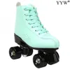 Patins de gelo verde rolo de couro artificial linha dupla homens homens adultos dois sapatos de skate patines pu 4 rodas patin l221014