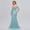 Party Dresses long sleeve sequins one shoulder zipper 20cm train women mermaid evening party dress 381071