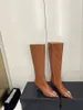 Outono e inverno 2022 Novas botas altas Willow unhas pontiaguda de perna fina botas el￡sticas de couro de couro feminino